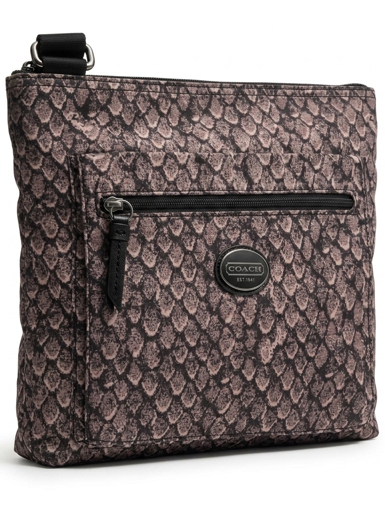 Coach Snake-Print Crossbody Bag In Taupe And Black